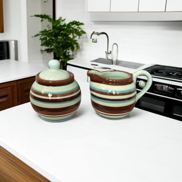 Vintage, Beautiful Set of Laurie Gates "Gates Ware" Creamer, Sugar with Lid - Picture 1 of 7